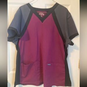 Sanibel Scrubs Women's V-Neck Short Sleeve Top - Burgundy, Grey and Black